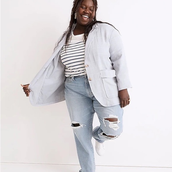 NWT Madewell Cotton-Linen Relaxed Larsen Blazer in Blue Windowpane - Picture 2 of 10